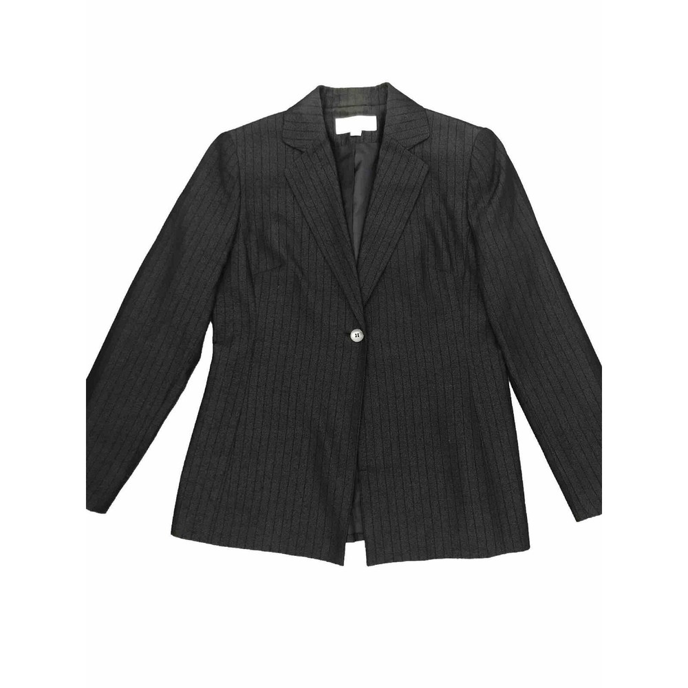 Le Suit Womens One Button Blazer Suit Jacket Pinstripe Grey Sz 6P Shoulder Pads - Picture 1 of 5